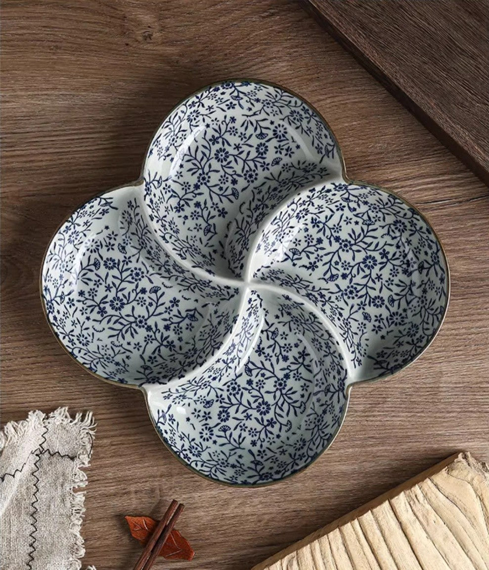 Four-Section Ceramic Platter - Underglaze Finish