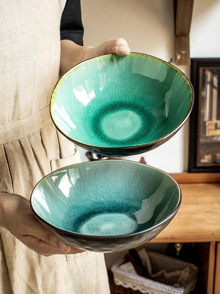 Irregular Ceramic Salad Bowl - Crackle Glaze
