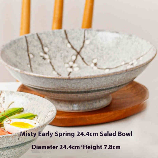 Japanese-Style Ceramic Bowl or Plate - Floral Underglaze Finish