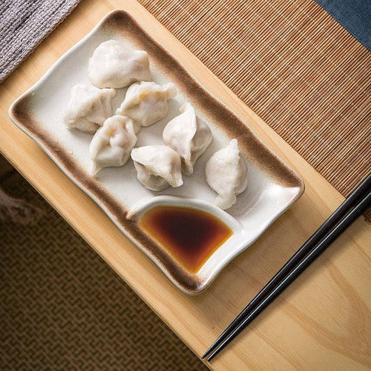 Rectangular Divider Ceramic Dipping Plate