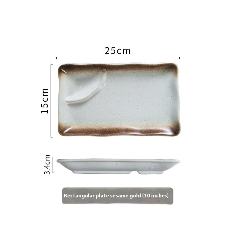 Rectangular Divider Ceramic Dipping Plate