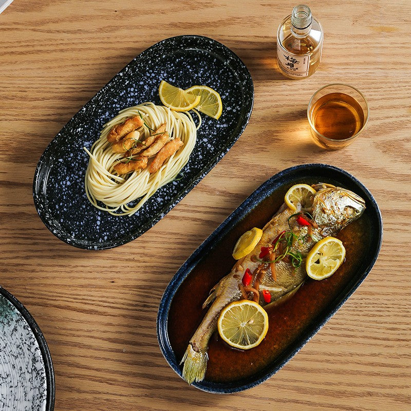 Japanese-Style Ceramic Fish Plate - 12 Inch