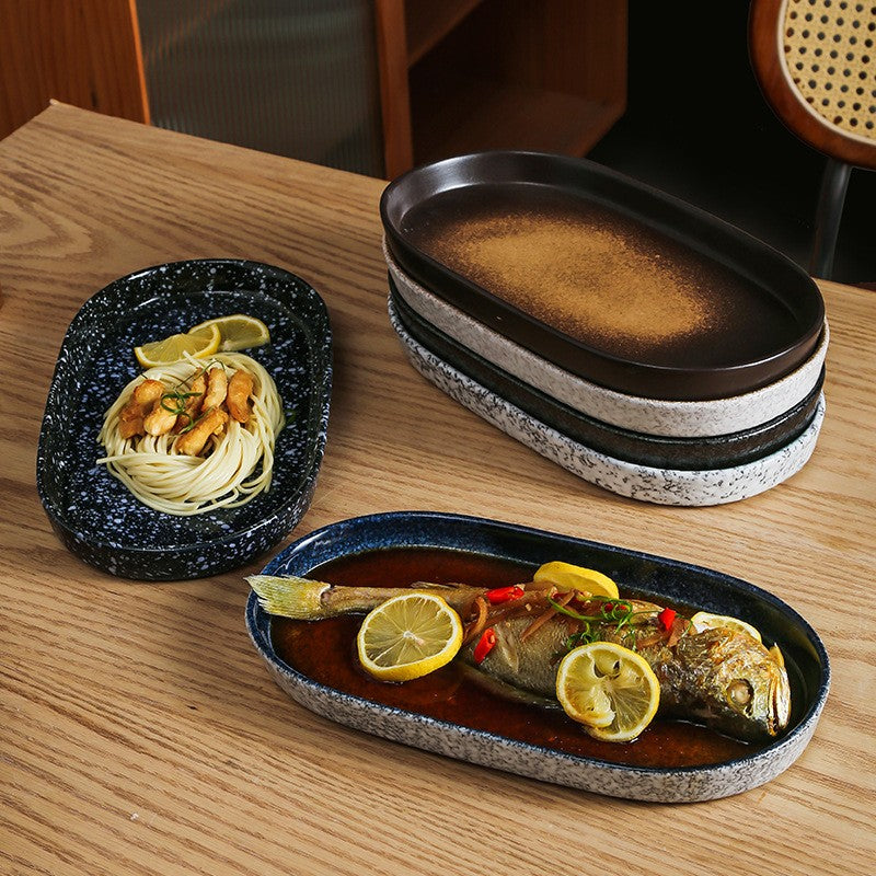 Japanese-Style Ceramic Fish Plate - 12 Inch
