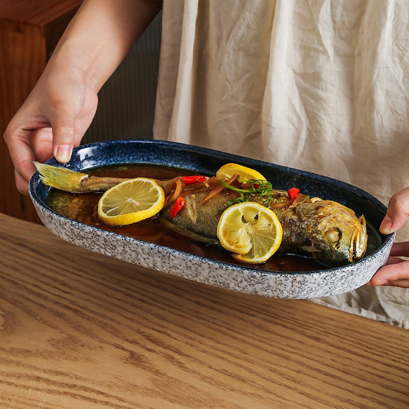 Japanese-Style Ceramic Fish Plate - 12 Inch