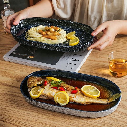 Japanese-Style Ceramic Fish Plate - 12 Inch