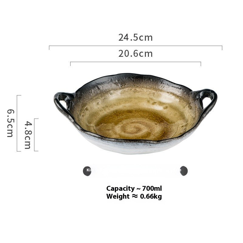 Double-Handle Ceramic Plate - Crackle Glaze