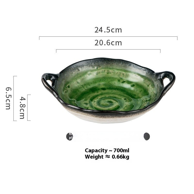 Double-Handle Ceramic Plate - Crackle Glaze