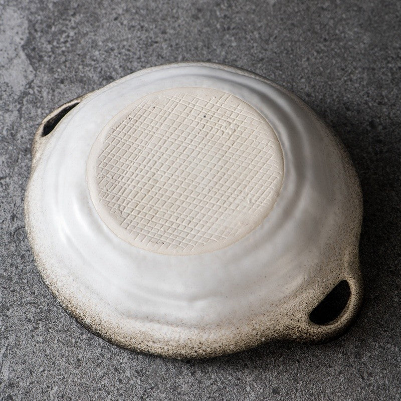 Double-Handle Ceramic Plate - Crackle Glaze