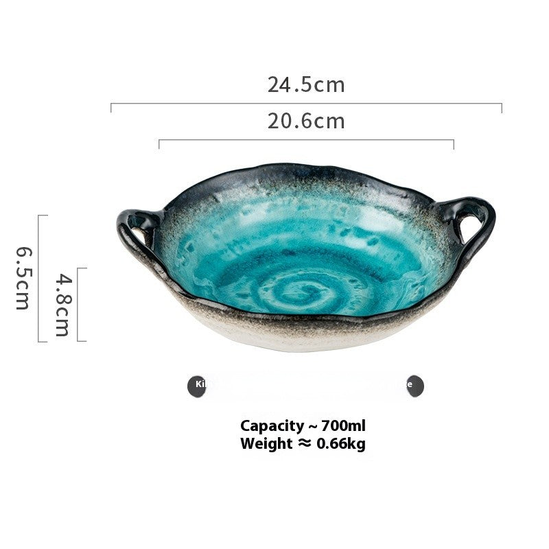 Double-Handle Ceramic Plate - Crackle Glaze