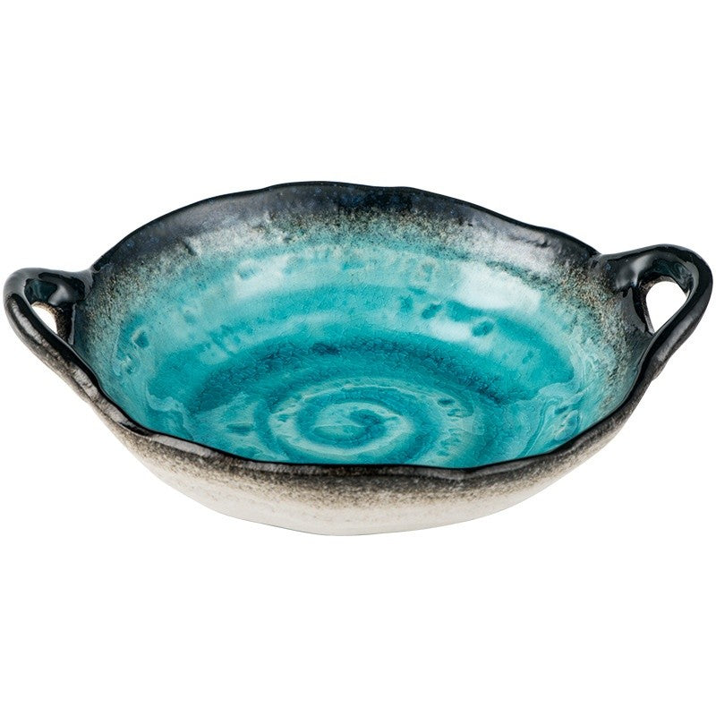Double-Handle Ceramic Plate - Crackle Glaze