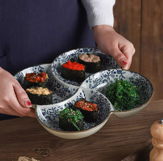 Four-Section Ceramic Platter - Underglaze Finish