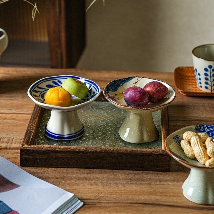 Ceramic Pedestal Fruit Bowl - Decorative Style