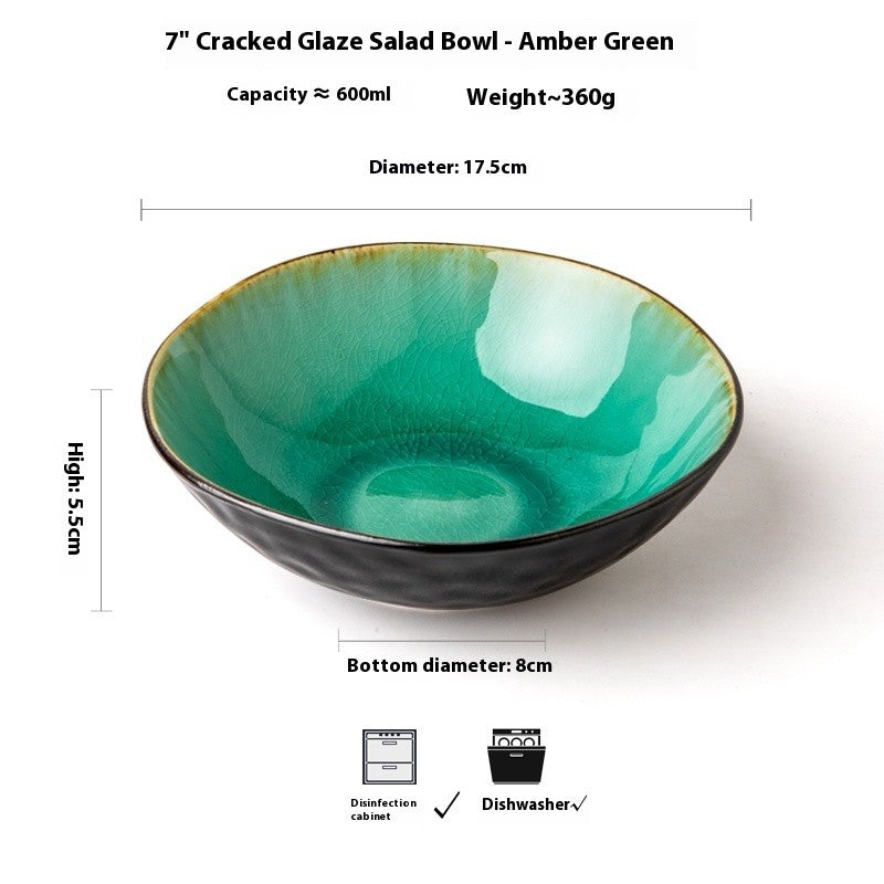 Irregular Ceramic Salad Bowl - Crackle Glaze