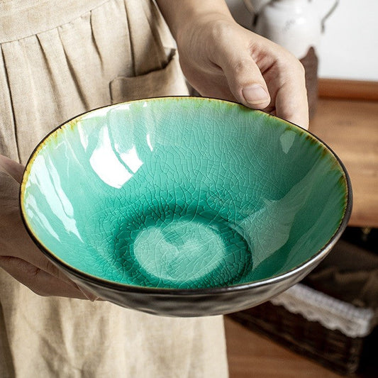 Irregular Ceramic Salad Bowl - Crackle Glaze