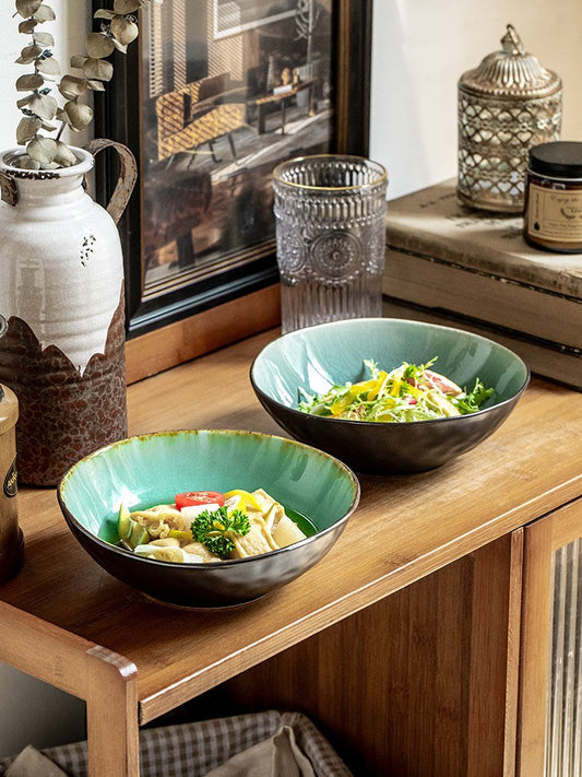 Irregular Ceramic Salad Bowl - Crackle Glaze
