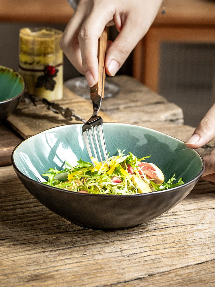 Irregular Ceramic Salad Bowl - Crackle Glaze