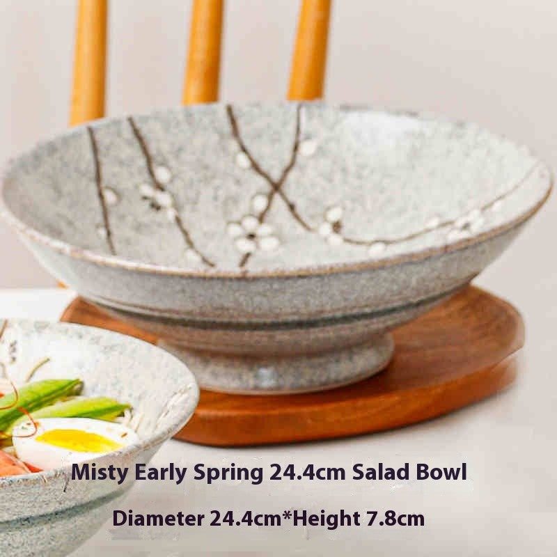 Japanese-Style Ceramic Bowl or Plate - Floral Underglaze Finish