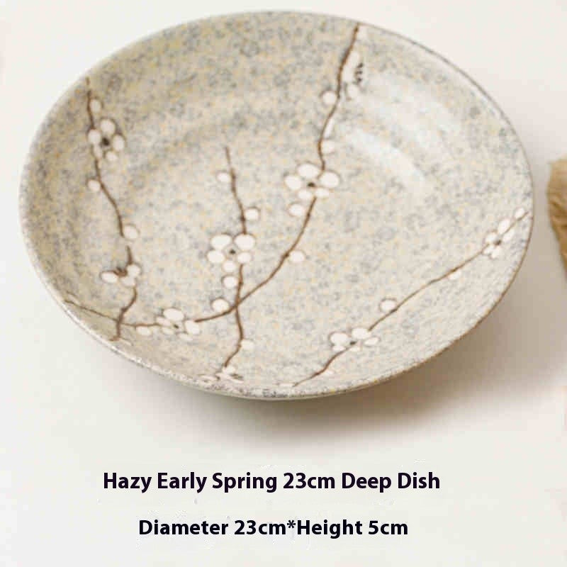Japanese-Style Ceramic Bowl or Plate - Floral Underglaze Finish