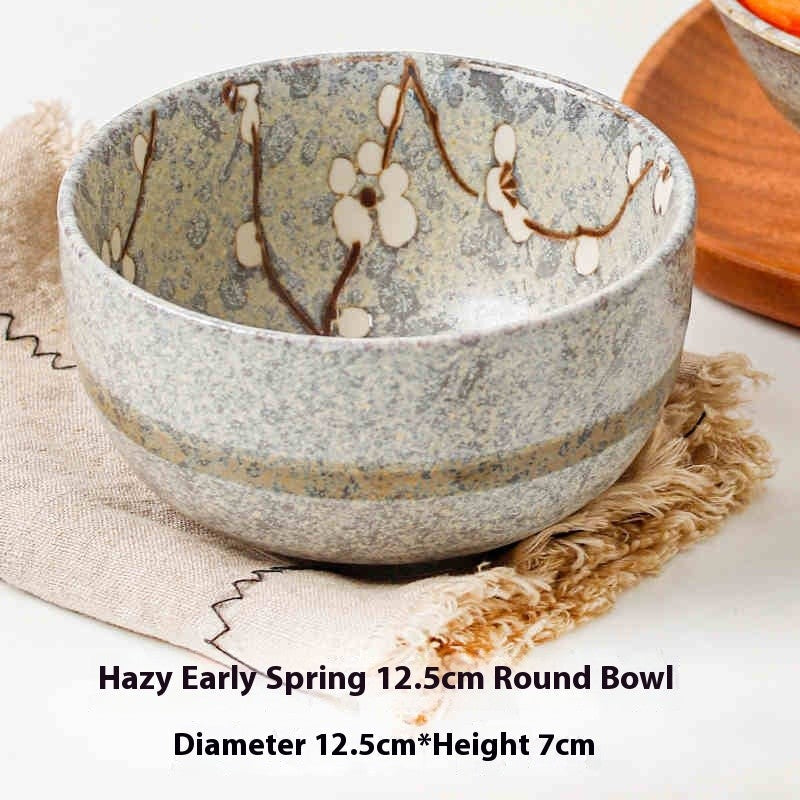 Japanese-Style Ceramic Bowl or Plate - Floral Underglaze Finish