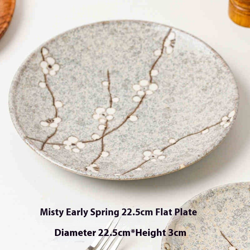 Japanese-Style Ceramic Bowl or Plate - Floral Underglaze Finish