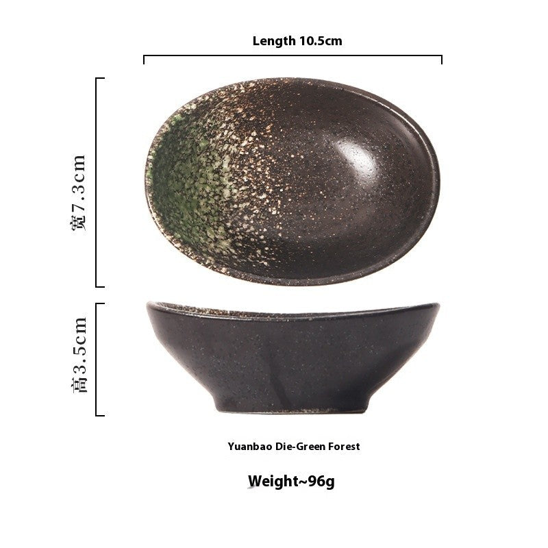 Japanese-Style Oval Ceramic Sauce Dish - Underglaze Finish