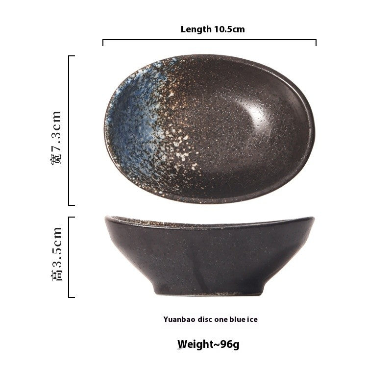Japanese-Style Oval Ceramic Sauce Dish - Underglaze Finish
