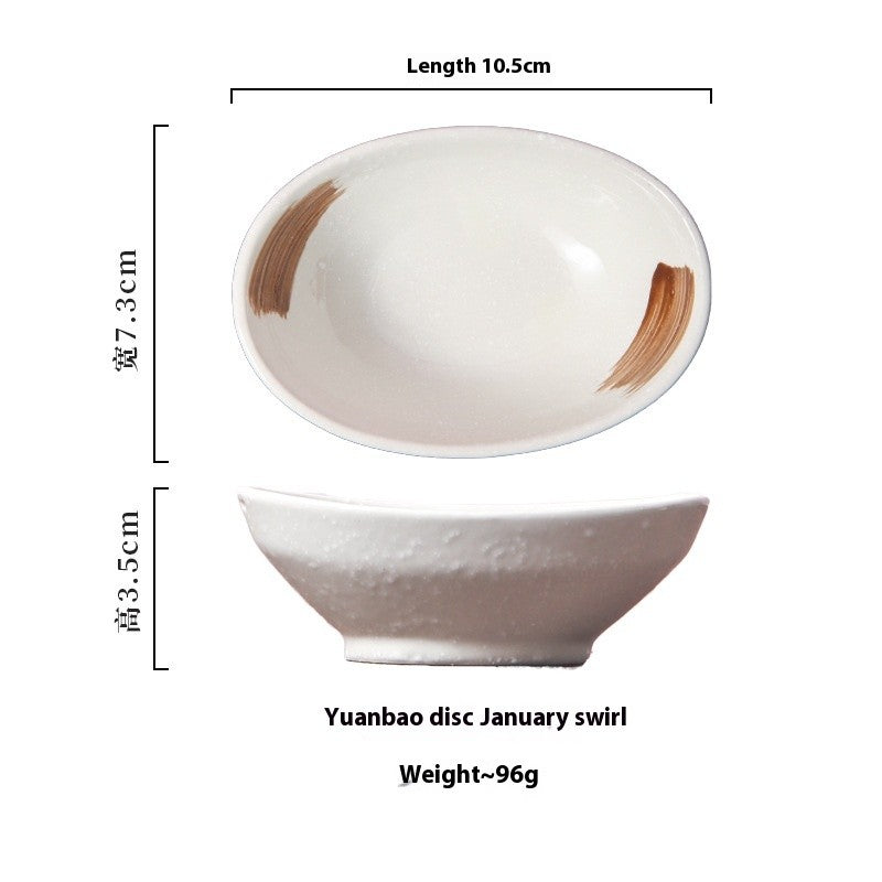 Japanese-Style Oval Ceramic Sauce Dish - Underglaze Finish