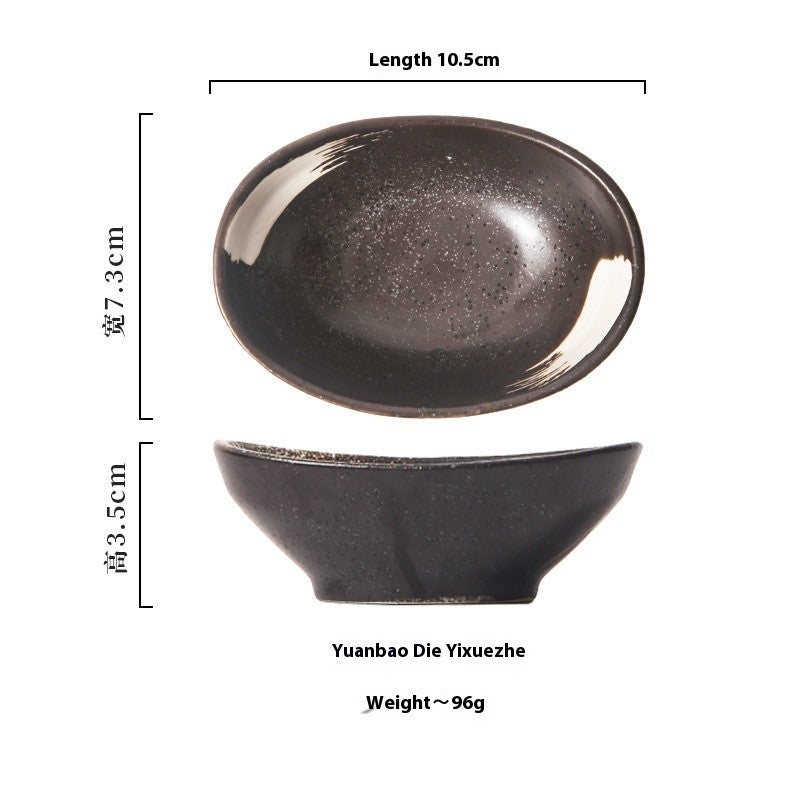 Japanese-Style Oval Ceramic Sauce Dish - Underglaze Finish