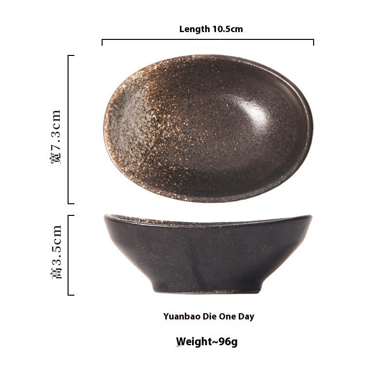 Japanese-Style Oval Ceramic Sauce Dish - Underglaze Finish