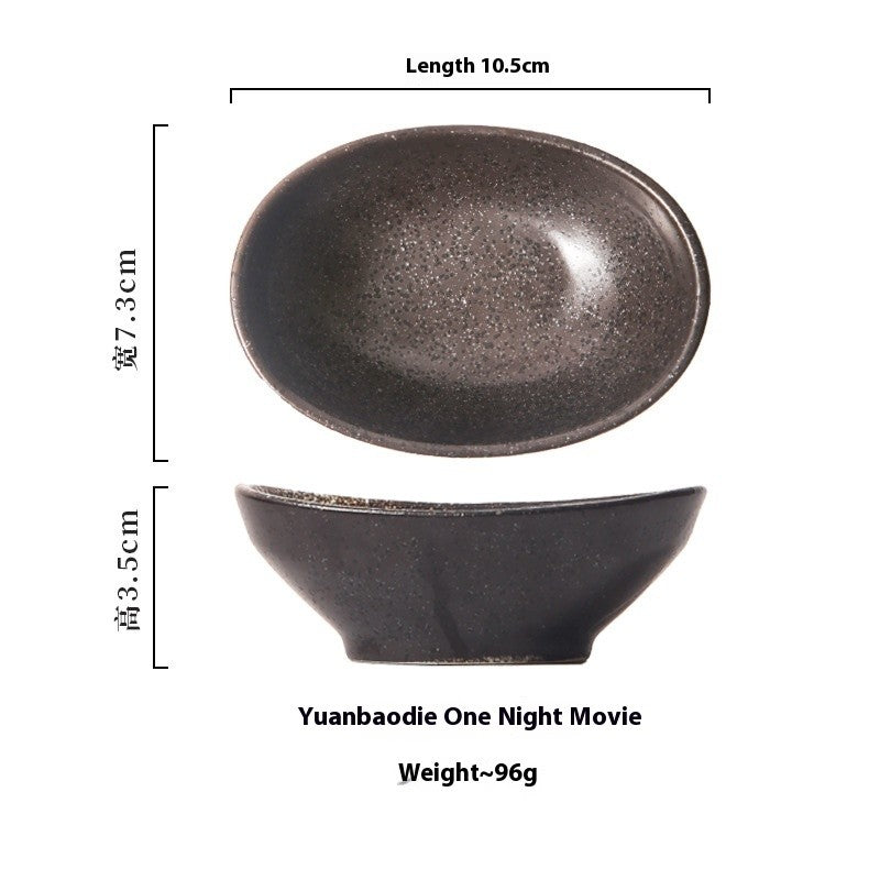 Japanese-Style Oval Ceramic Sauce Dish - Underglaze Finish