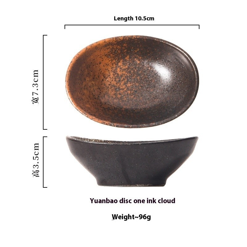 Japanese-Style Oval Ceramic Sauce Dish - Underglaze Finish