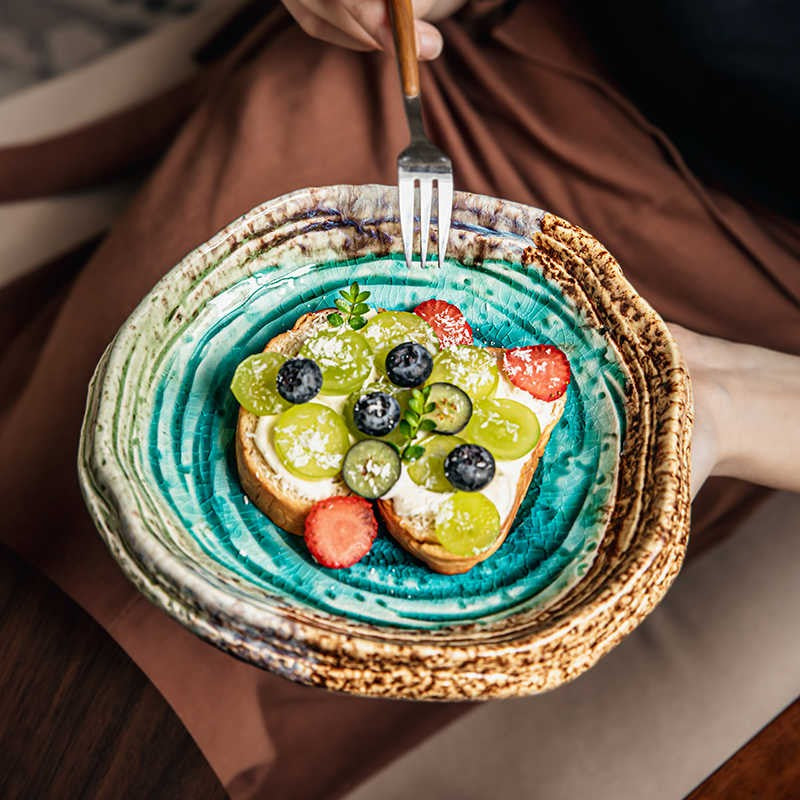 Crackle-Glaze Irregular Ceramic Salad Plate - 7 Inch