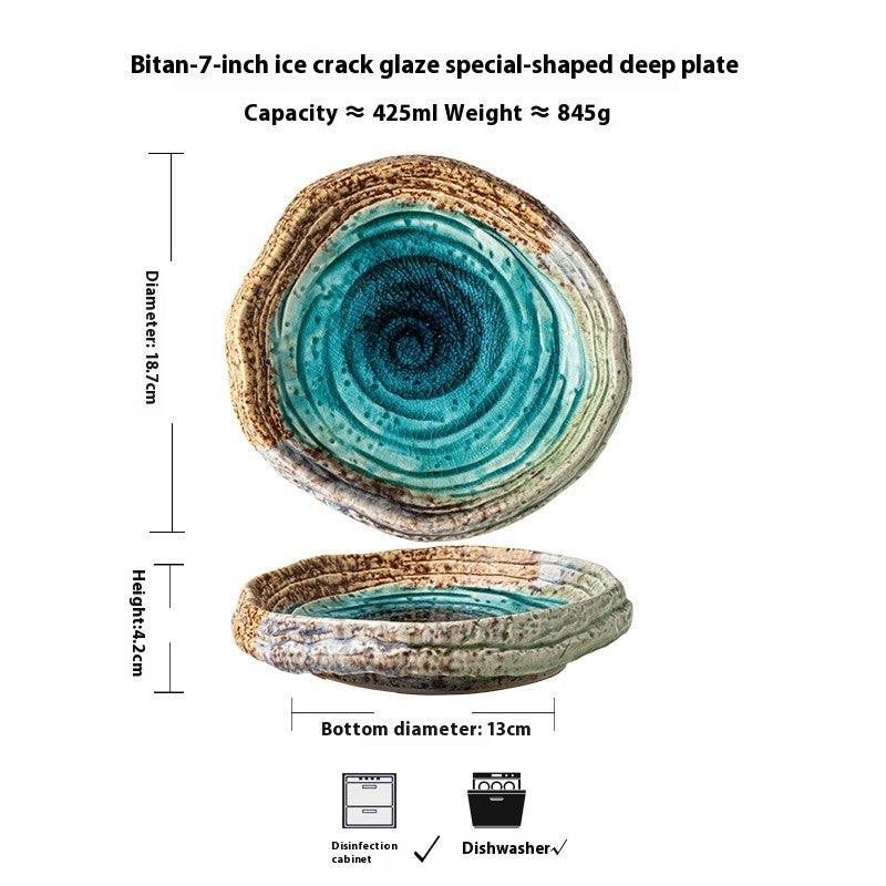 Crackle-Glaze Irregular Ceramic Salad Plate - 7 Inch