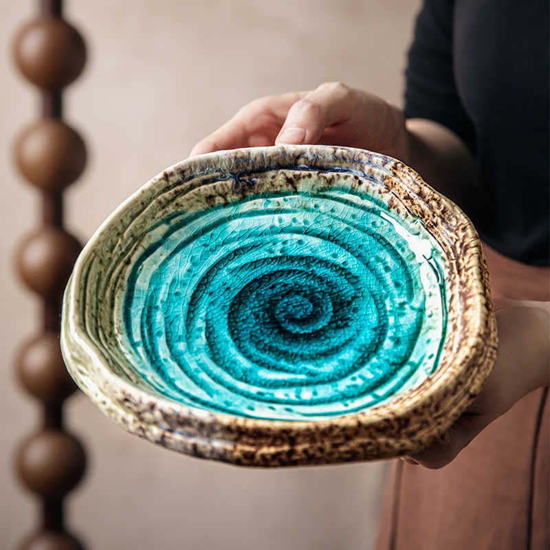 Crackle-Glaze Irregular Ceramic Salad Plate - 7 Inch