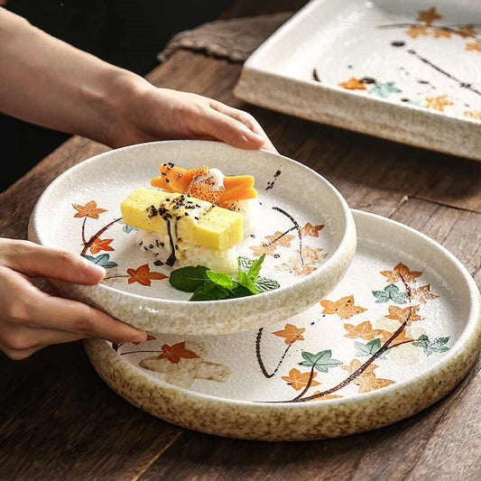 Square or Round Ceramic Plate - Stone-Texture Finish