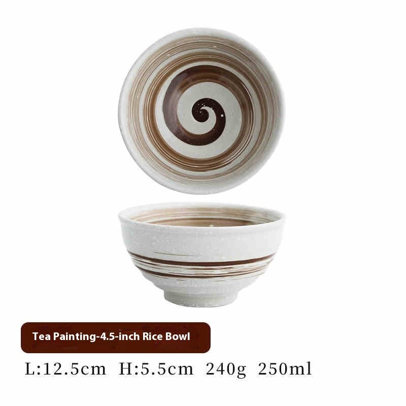 Underglaze Ceramic Rice Bowl - 4.5 Inch