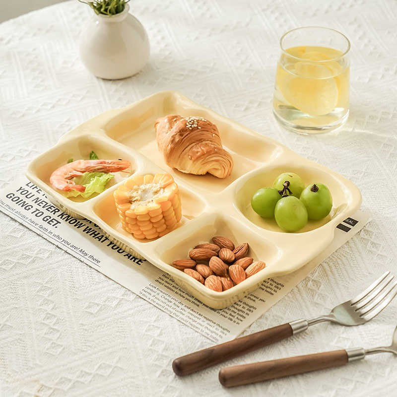 Rectangular Compartment Ceramic Plate - Underglaze