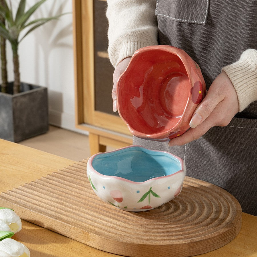 Hand-Painted Ceramic Floral Bowl - 13 cm