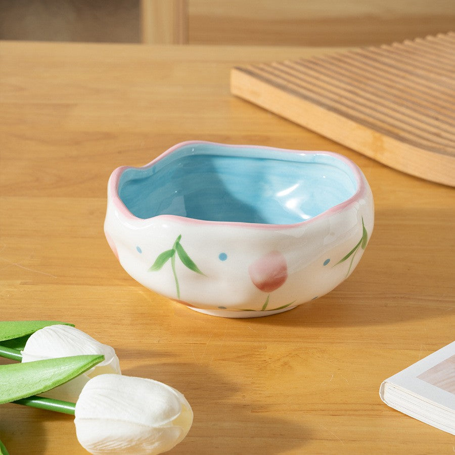 Hand-Painted Ceramic Floral Bowl - 13 cm