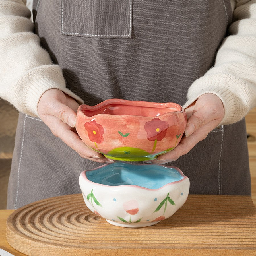 Hand-Painted Ceramic Floral Bowl - 13 cm