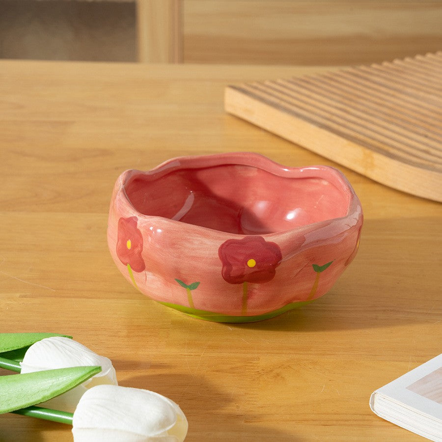 Hand-Painted Ceramic Floral Bowl - 13 cm