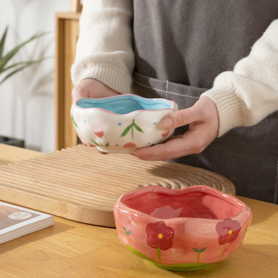Hand-Painted Ceramic Floral Bowl - 13 cm