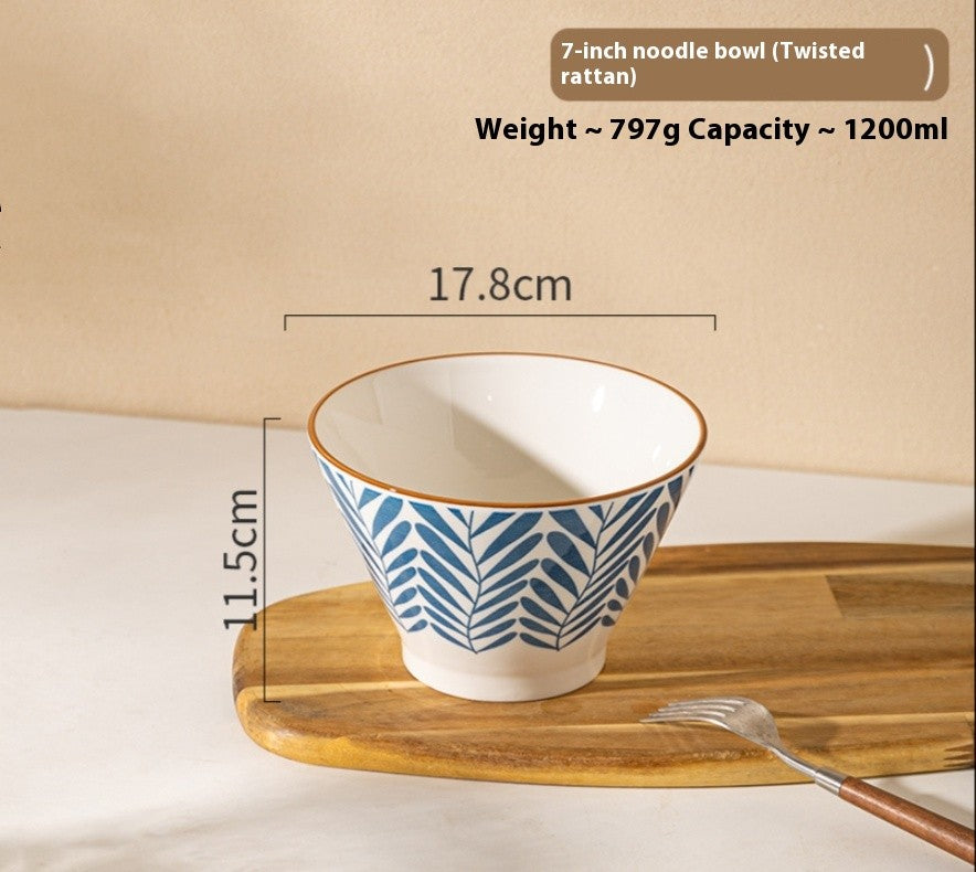 Underglaze Ceramic Noodle Bowl - 7 Inch