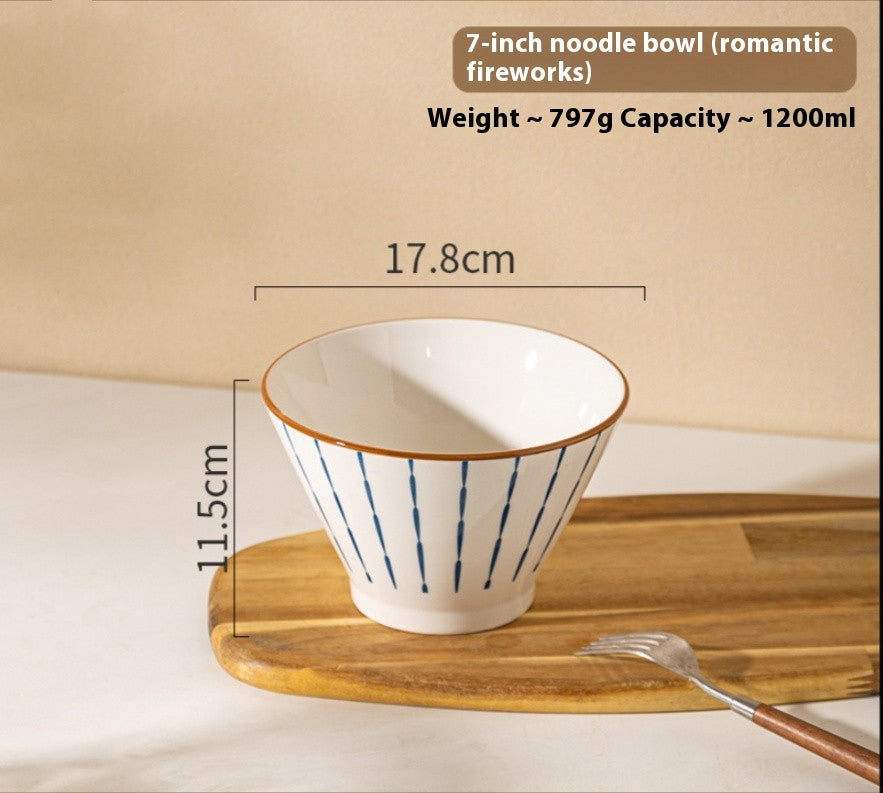 Underglaze Ceramic Noodle Bowl - 7 Inch
