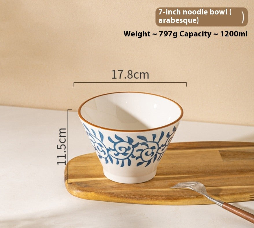 Underglaze Ceramic Noodle Bowl - 7 Inch
