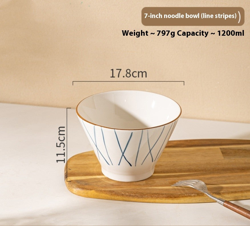 Underglaze Ceramic Noodle Bowl - 7 Inch