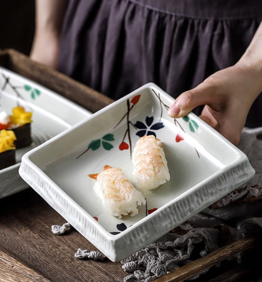 Square Ceramic Sushi Plate - Hand-Painted Finish