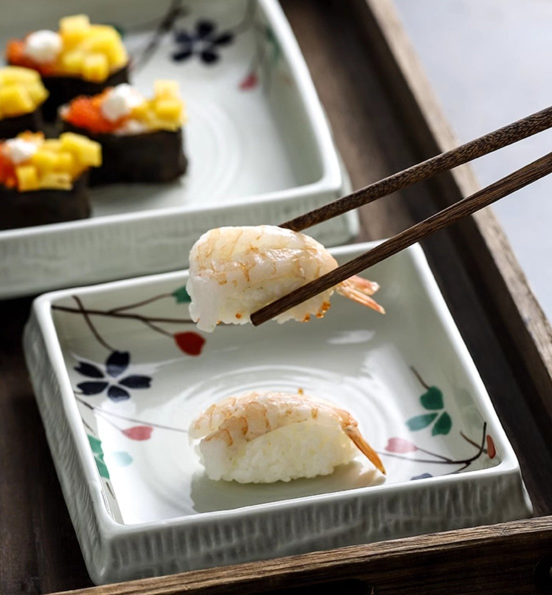 Square Ceramic Sushi Plate - Hand-Painted Finish