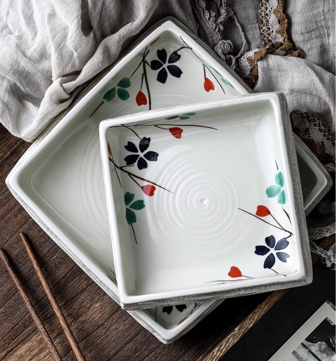 Square Ceramic Sushi Plate - Hand-Painted Finish