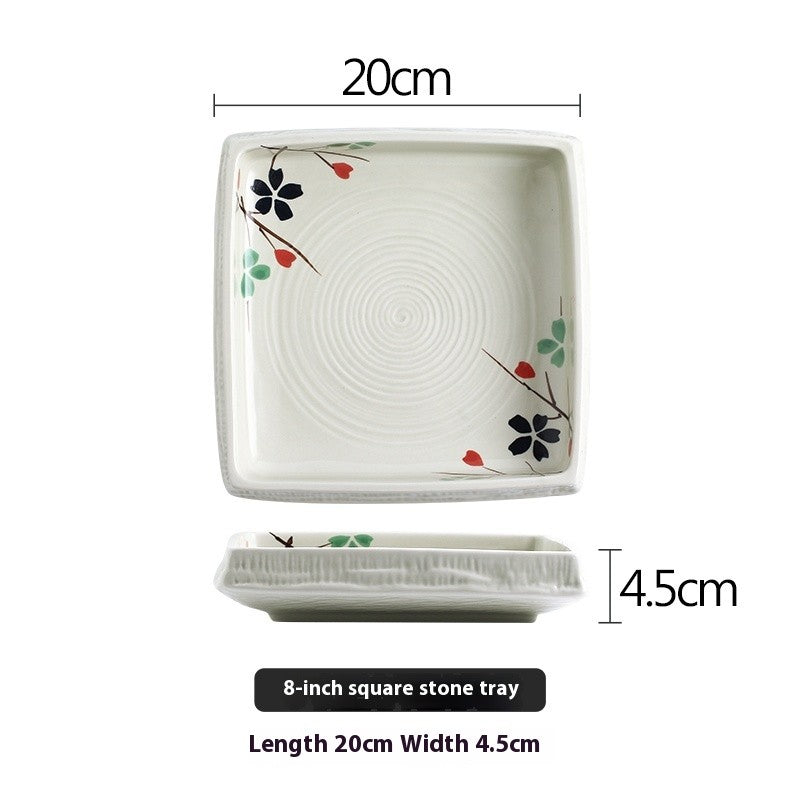 Square Ceramic Sushi Plate - Hand-Painted Finish